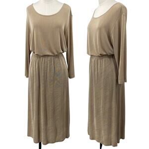 Vintage Slinky Brand Skirt Set Stretchy Knit Glitter Dot Long Sleeve Beige NEW S